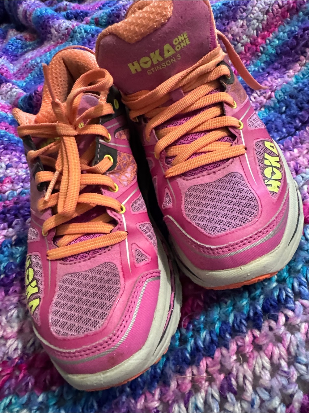 Hoka Women's Hot Pink and Peach Athletic Running Shoes - Picture 4 of 6